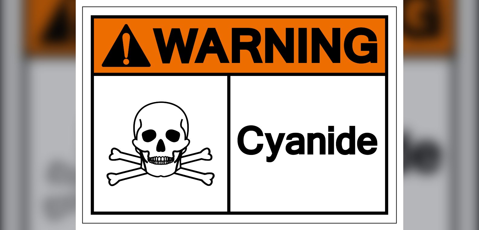 Cyanide poisoning - warning label and skull, podcast episode 9 header